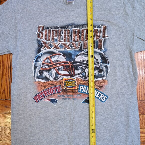 Vintage NFL Super Bowl XXXVIII 2004 Graphic T-Shirt Patriots x Panthers Sz Large - Picture 7 of 7